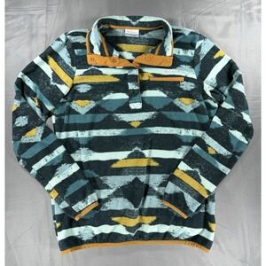 Columbia Women's Medium Fleece Pullover Aztec Southwest Snap Collar Teal Mustard